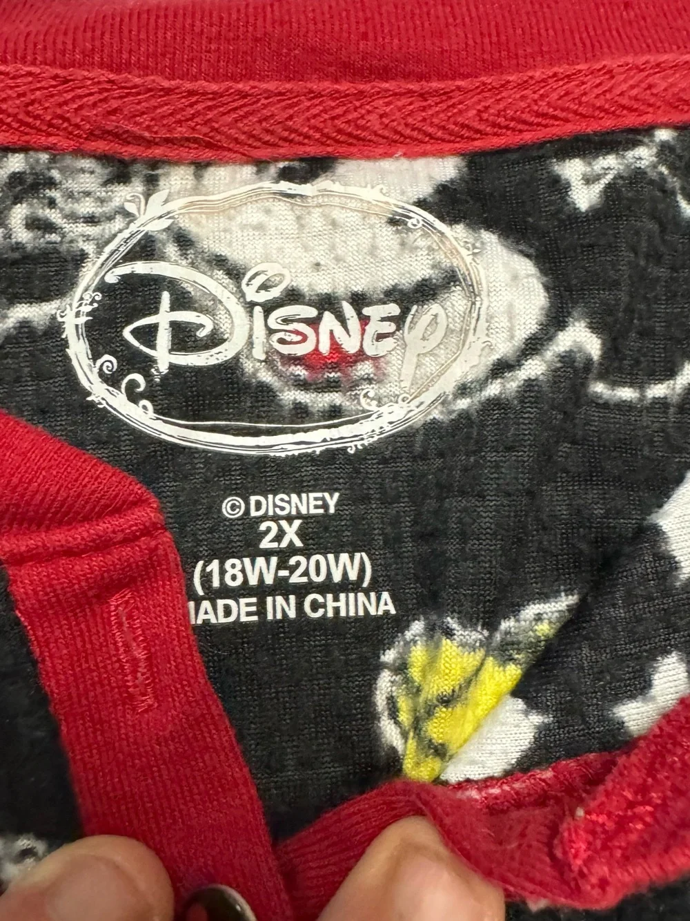 Disney Black Minnie & Mickey Thermal Top Pajama Top Plus Size Shirt XXL - Picture 2 of 3